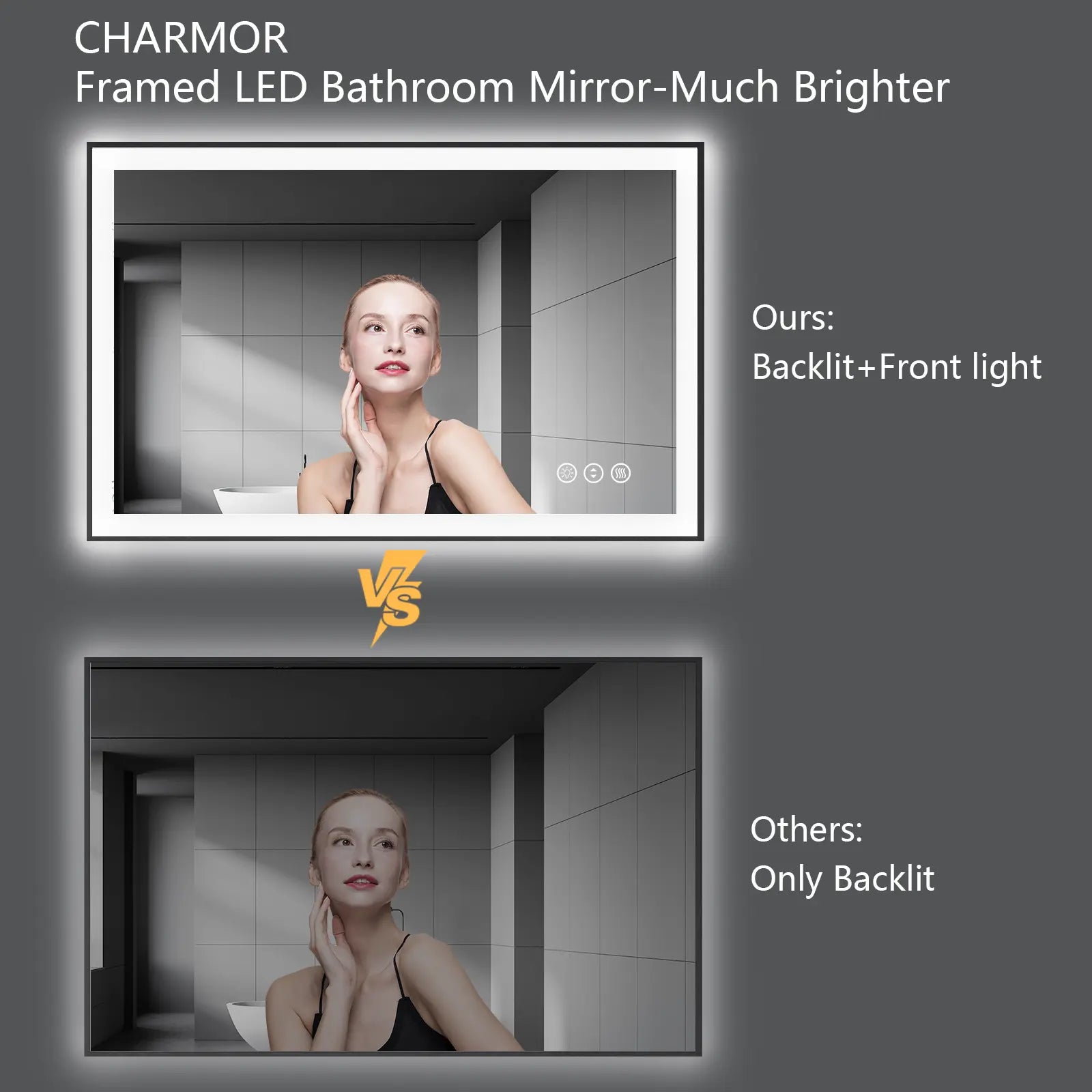 55"x30" 3 Colors Make Up Led Mirror With Demist Pad Touch