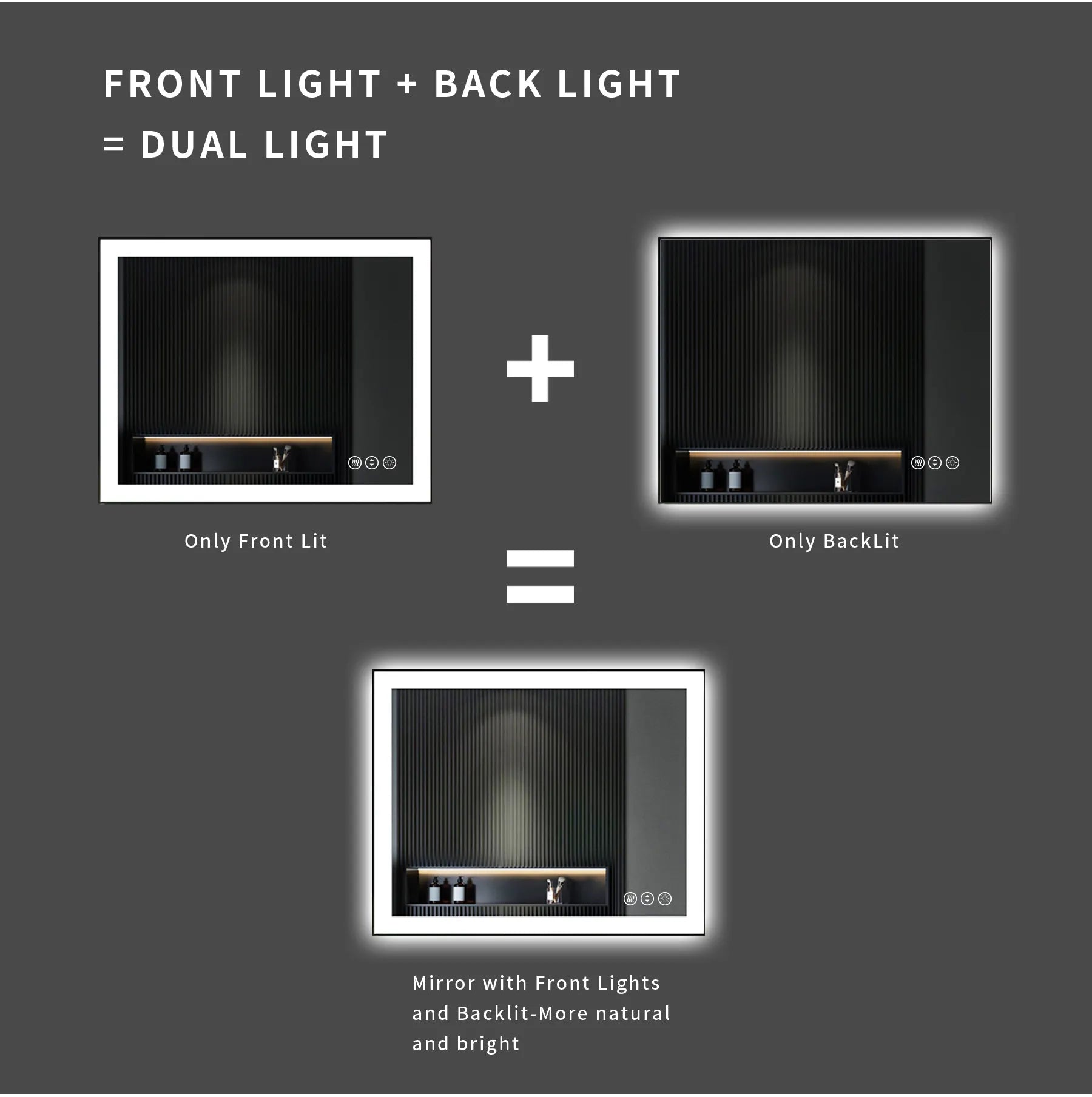 Multi Function Black Frame Triple Colors Smart Led Mirror