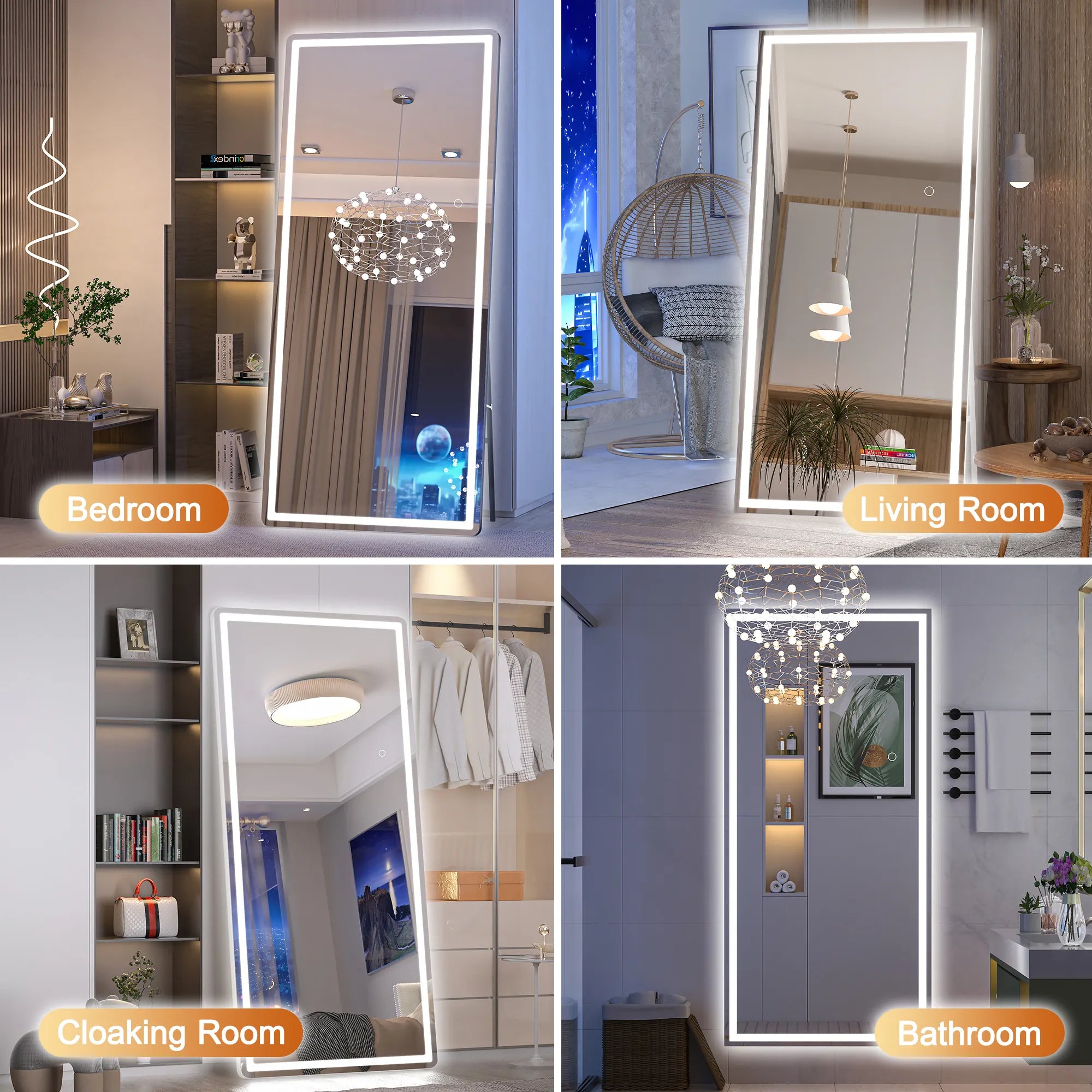 Anti-oxidation Floor Standing Led Full Length Decorative Wall Mirrors