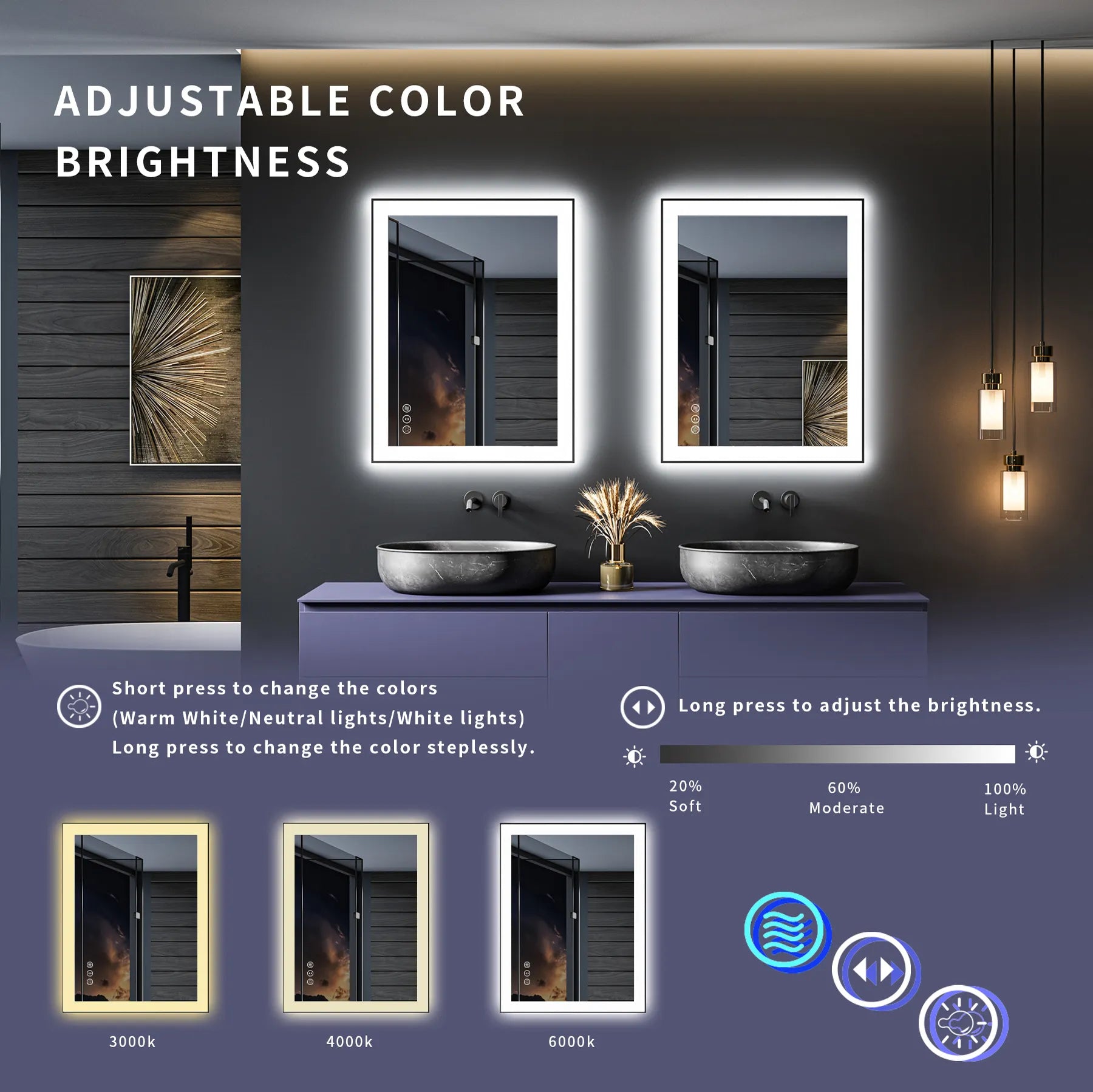 Fogless Backlit Intelligent Touch Screen Bathroom Mirro