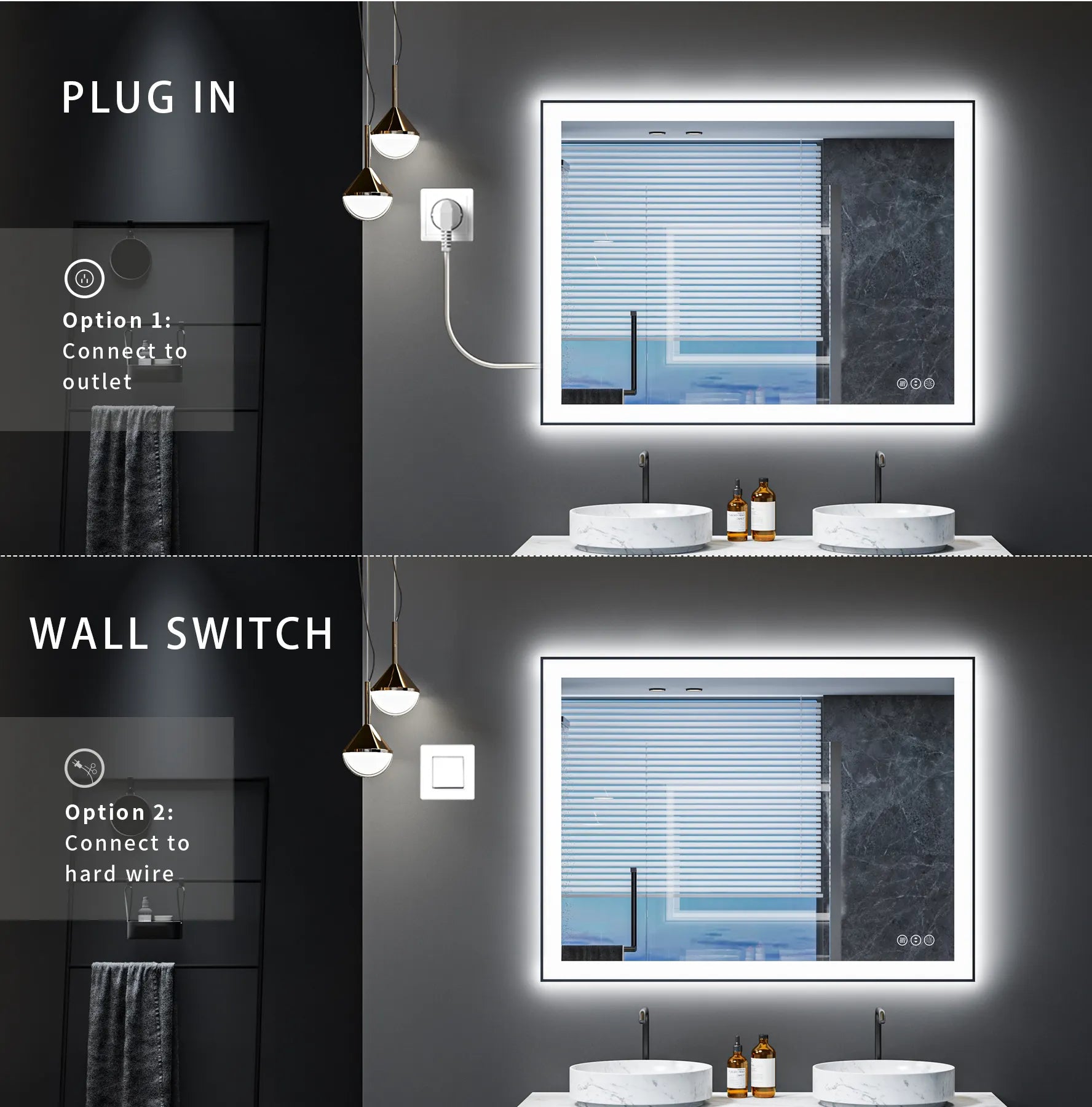 Electronic Demist Smart Horizontal Hanging Bathroom Led Mirror