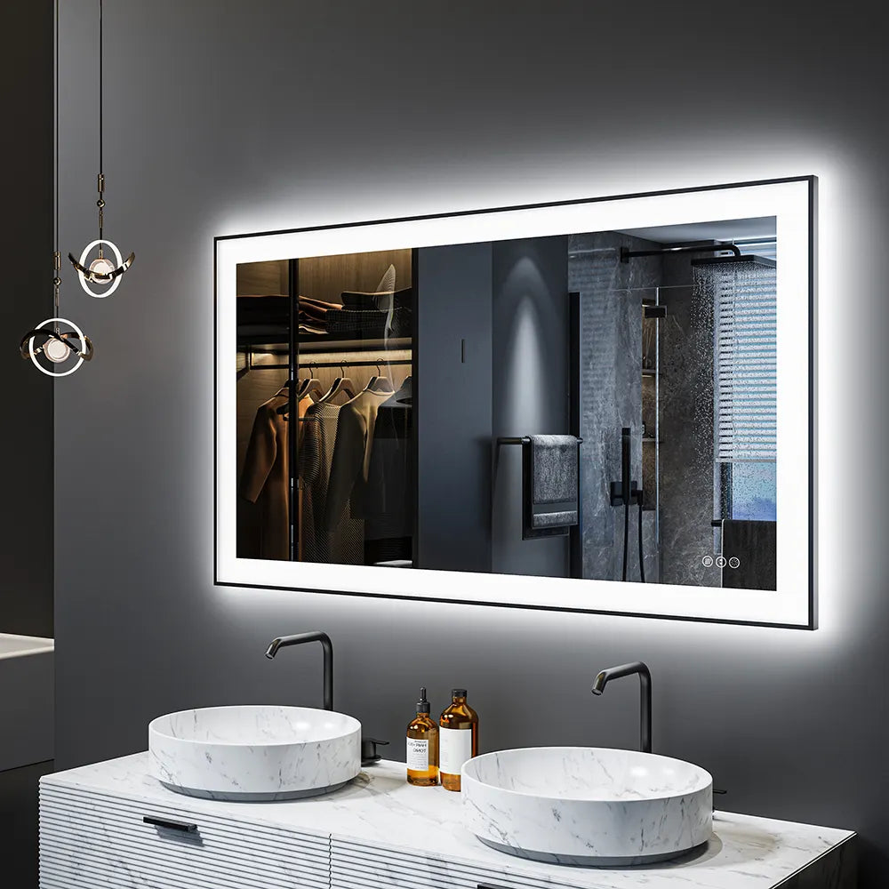 Electronic Demist Smart Horizontal Hanging Bathroom Led Mirror