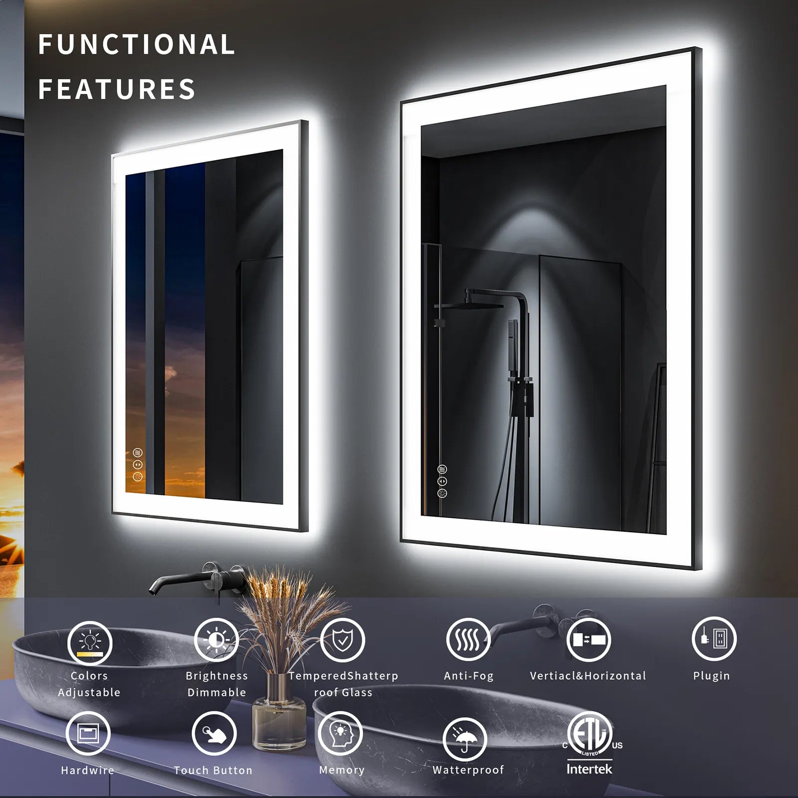 Fogless Backlit Intelligent Touch Screen Bathroom Mirro